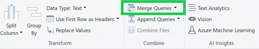 Merge Queries button in Power Query