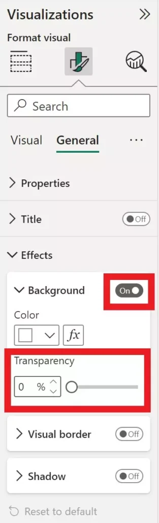 background settings for transparent background in Power BI